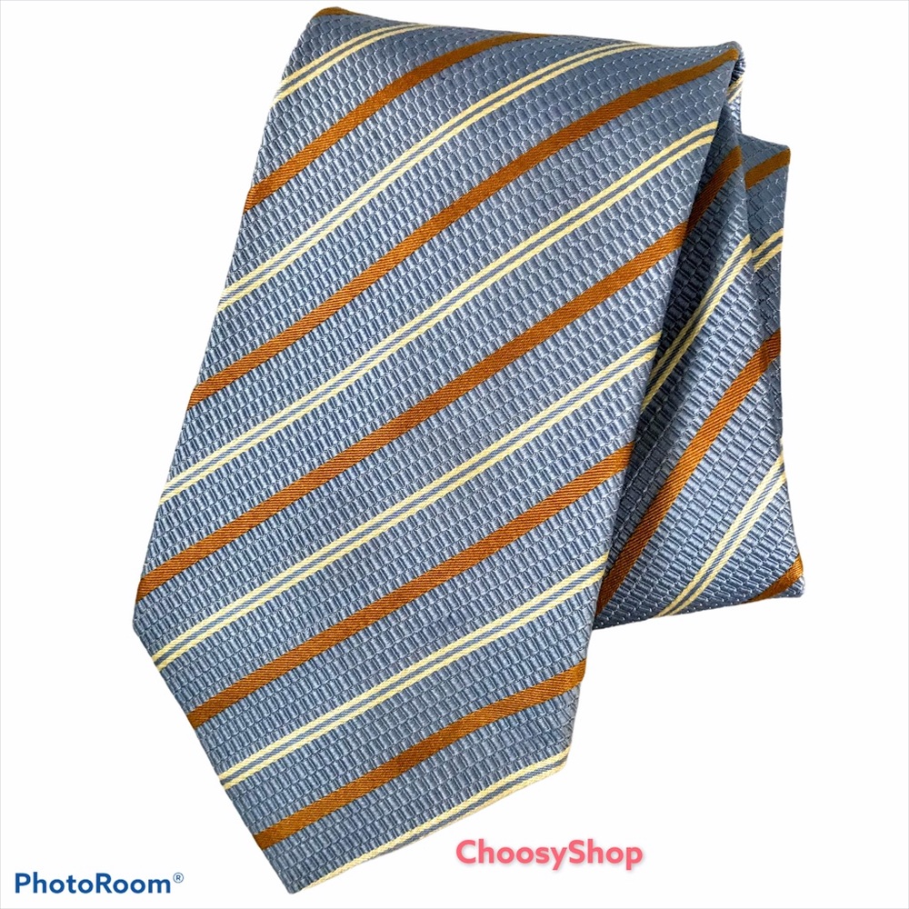 Silk Tie Blue Tan Striped Made in USA 3.25”W